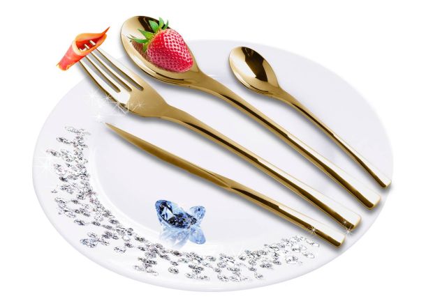 طقم أدوات مائدة فاخرة مطلية بالذهب