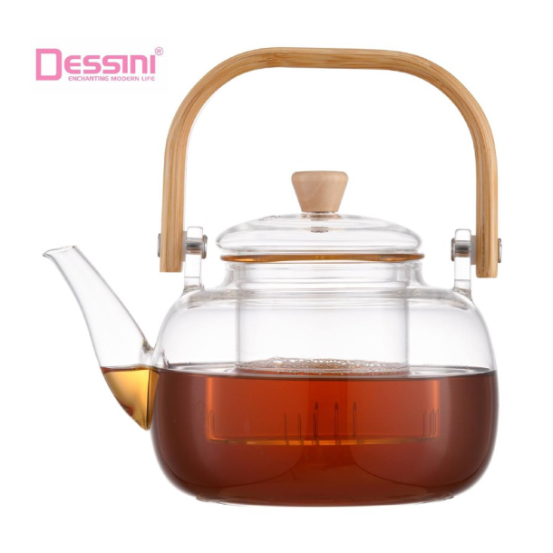 إبريق شاي أنيق مصنوع من الزجاج الشفاف